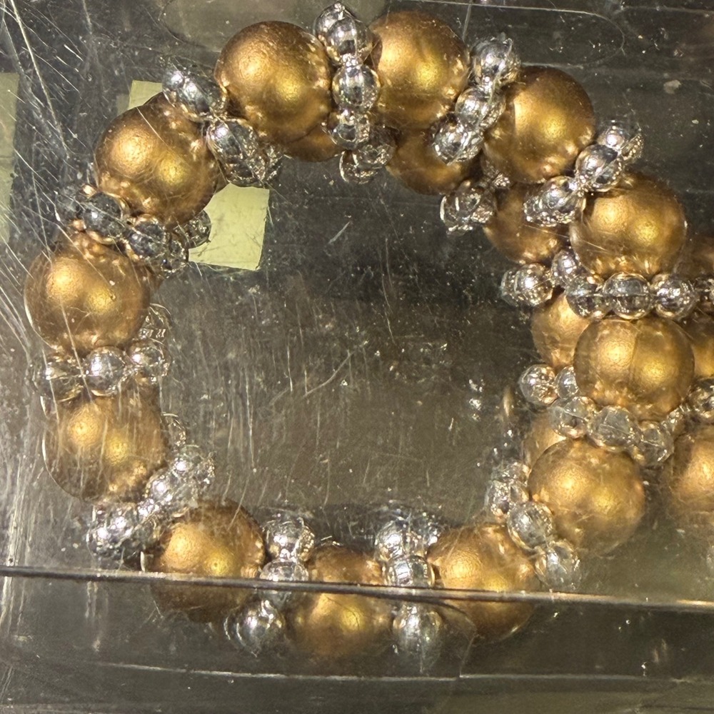 Abbey Hill Collection Beaded Napkin Rings Set of 4 Gold Silver Metallic
